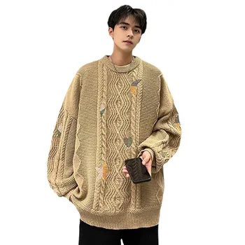 Meeste Jacquard O-Kaeluse Lahti Koo Töö Tikandid Korea Fashion Vabaaja Paks Kampsun Talvel Meeste Soe Vintage Pullover Kampsun