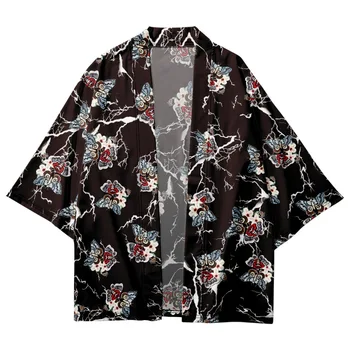 Välk Liblikas Prindi Jaapani Streetwear Kimono Liiga Tops 2023 Beach Särgid Meeste Ja Naiste Kampsun, Haori Yukata Pluss Suurus