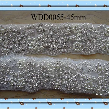 (10 meetrit) Hulgi-raud pruudi beaded rhinestone pearl applique sisekujundus pulm õhtukleit tiiva WDD0055