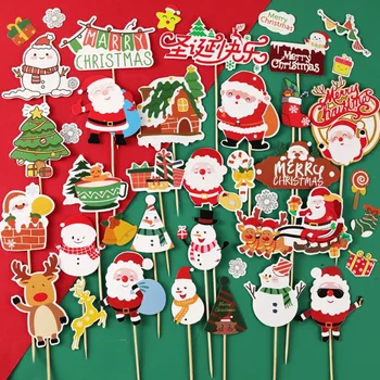 1000pcs jõulupidu Kook Sisestage Kasutatava Puu-Stick Puu-Plaat Teenetemärgi Märk Santa Claus Snowman Christmas Tree