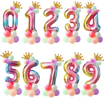 16pcs 1. Sünnipäeva Õhupallid Vikerkaar Mitu Õhupalli Crown Happy Birthday Party Dekoratsioon Lapsed Ükssarvik Isiku Digitaalset Ballon