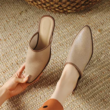 2023 Uus Mood Vabaaja Sandaalid Pikad Varba Suve Sussid Õõnes Välja Muller Kingad Paksu Kontsaga Kingad Naistele Zapatos Mujer