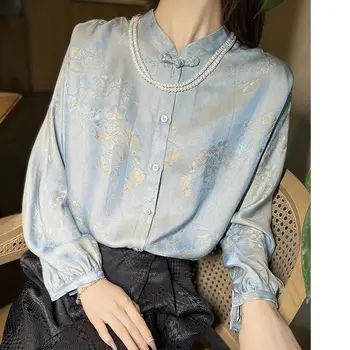 2024 Hiina stiilis traditsioonilise hanfu pluus elegantne naiste vintage rõivad Oriental retro pluus pikad varrukad top jacquard pluus