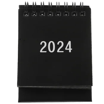 2024 Mini Laua Kalender Lihtne Desktop Planeerija (Morandi Must) (20239-202412) Small Office Paber Kääbus