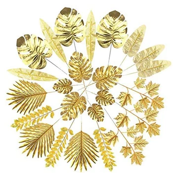 24tk Kunstlik Lehed Kuld Palmi Lehed Kuldne Troopiliste Taimede Palm Jätab Pulmad Kodus DIY Kaunistused Tarvikud