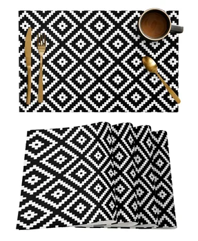 4/6 Tk Geomeetriline Square Tekstuur Must Köök Placemat Jõulud Söögilaud Decor Tabel Matt Home Decor Kaussi Cup Matt