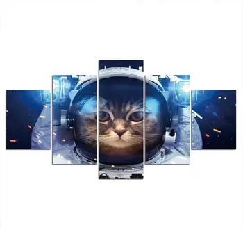 5tk Astronaut Kass Ruumi 5 Tükki Pildid Lõuend Plakat HD Prindi Home Decor 5 Paneel, Tuba Decor Abstraktse Seina Nr Raamitud