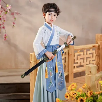 Algne Mees Hanfu Iidse Hiina Stiilis Kostüüm Riided Traditsiooniline Sinine Kraana Tikandid Hanfu