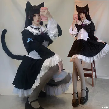 Anime Mu Õde ei saa Armas cos Kuroneko Cosplay Goko Ruri Must Retro Sama Lolita kleit, Kostüüm B