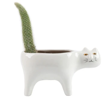 Armas Kass Keraamiline Garden Flower Pot Loomade Pildi Kaktus Taim Planter Mahlakas Taim Konteiner Laua Kaunistamiseks Valge
