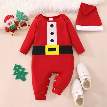 Baby Girl Boy Jõulud Kombekas Imiku Riided Pikk Varrukas Santa Romper koos Xmas Müts Komplekt Komplekt