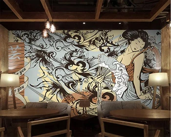 beibehang Käsitsi maalitud retro isiksuse Jaapani käsitsi maalitud Vana daamid foto tapeet Hotel kaunistatud 3D tapeet seinamaaling