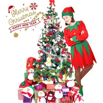 Bslissey Naised, Tüdrukud Jõulud Elf Kostüüm Sätestatud Santa s Helper (Sh Elf Müts Santa Kleit Triibulised Sukad Kingad, Vööd