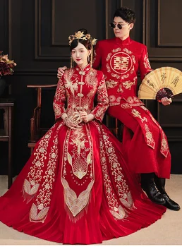 Cheongsam Hanfu Tikandid Dragon Phoenix, Traditsiooniline Hiina Abielupaari Pulma-Ülikond Cheongsam Elegantne Pruut Vintage Kleit Qipao