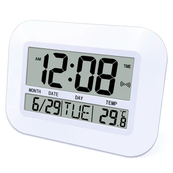 Digital Wall Clock Akuga Lihtne, Suur LCD Äratuskell Temperatuur Kalender Kuupäev Päev, Kontor