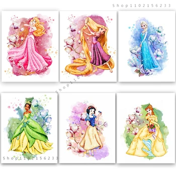 Disney Cartoon Princess Tüdruk Lõuendile Maali Plakatid Ja Pildid Kingitused Elutuba Decor Seina Art Kaasaegse Kodu Kaunistamiseks