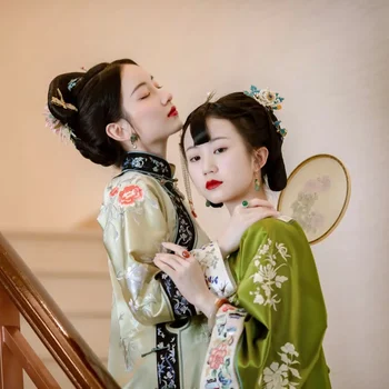 Ehtsad Hiina Traditsiooniline Hilise Qing Qipao Oriental Stiilis Kleit Trükkimine Retro Roheline Cheongsam Kleit Elegantne Pidu Riided