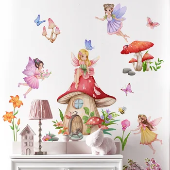 Haldjas Liblikas Tüdrukud Seene Seina Kleebised Lastele Baby Room Dekoratsioon Lastetoa Tapeet Seina Decal isekleepuv Vinüül