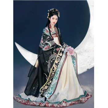 HanshangHualian Biyue Ruumi Must Hiina Traditsiooniline Kleit Hanfu Rüü Naiste Haldjas Paar Originaal Täiel Rinnal Set Sügis Riided