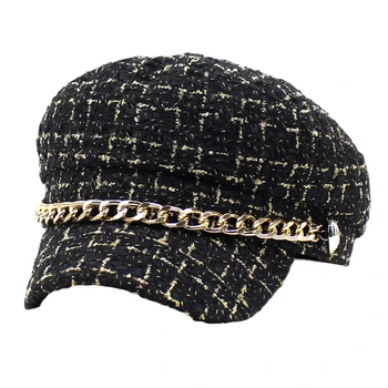 Hõbe Ketid Naiste Talve Baretid Müts Mood Pool Maalikunstnik Mütsid Euroopa Skullies Beanies Retro Newsboy Mütsid Sügisel Casquette 