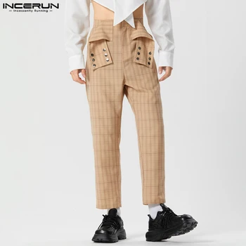 INCERUN 2023 Ameerika Stiilis Uus Mens Pantalons Ruuduline Disain Vabaaja Püksid Streetwear Kõik-mängu Kitsas Jalg Pikad Püksid S-5XL