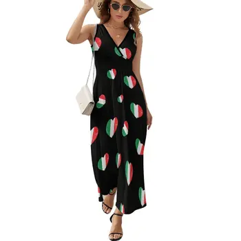 Itaalia Süda Retro Lipu Kleit Vintage Maxi Kleit V Kaela Trükitud Boho Beach Pikad Kleidid Street Wear Liiga Vestidos