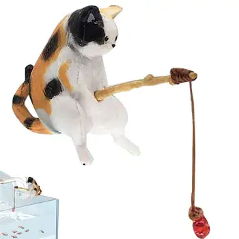 Kass Kalapüügi Kaunistused Mini Kassi Kuju Decor Kass Kalapüügi Mänguasjad DIY Akvaariumi Kass Kujukeste Multifunktsionaalne Kass Staues Vaik Kunst