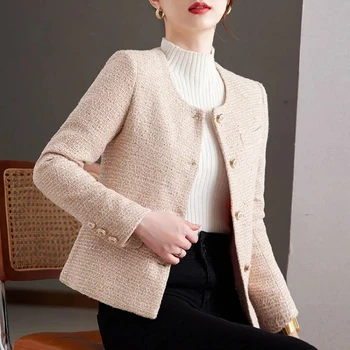Kevad-Sügis Fashion Tweed Villane Mantel Naistele O-Kaeluse Riided High-End Temperament Daamid Slim Lühike Jakk Vabaaja Ülerõivad G2665