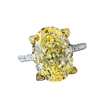 Kevadel Qiaoer 925 Sterling Silver Star 10*14 MM Ovaalne Tsitriin Kõrge Süsiniku Teemant Kalliskivi Ehted kihlasormus Naistele