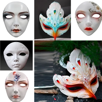 Käsitsi Maalitud Hanfu Gu Hou Lind Mask Veneetsia Poole Näo Mask Salapärane Karneval, Pidu, Mardi Gras 