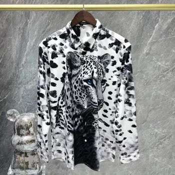 Kõrge Kvaliteediga Loomset Leopard Print Särk Camiseta Masculina Kuuluvad Särgid, Meeste Klubiga Varustus Brändi Mood Print Särk Meestele