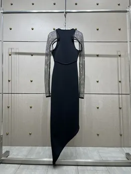 Laser must marli kleit, klassikaline must ei lähe kunagi välja stiilis, et vaadake ja wear821