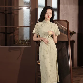 Lühike Varrukas, Slim Cheongsam Vintage Kaasaegse Hiina Traditsiooniline Kleit Naiste Pikk Lõhik Qipao S 2XL peokleidid
