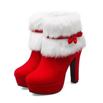 Maogu Kõrged Kontsad Daamid Kingad Femme Palus Soe Lühike Boot Punane Must Pluss Suurus 42 43 Snow Boot Talvel Naiste Jõulud Pahkluu Saapad