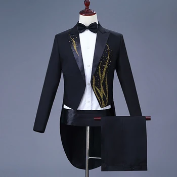 Meeste Saba-Mantel Diamond Tikandid Smoking Tailcoat Slim Fit Kleit Ülikond Meeste Poole Pulm Õhtusöök Jope