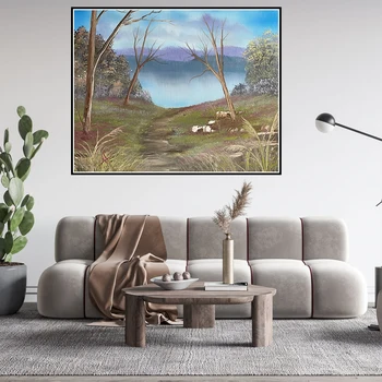 Metsas Tee Lake Dogtail Muru Maastiku Seina Art Plakatid Ja Pildid Pildid Lõuend Maalid Teenetemärgi Home Decor Magamistoaga