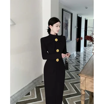 Must Õhtukleidid Pikk Luksus 2023 Kleit Külaline Pulmapidu Korea Elegantne Pool Kõrge Kaelusega Liblikas Teenetemärgi Kleidid