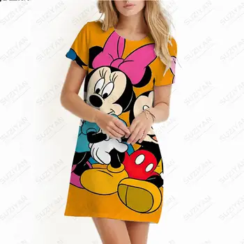 Naiste Disain 3D Print Disney Kleit ümber Kaela Lühikesed Varrukad Minnie Mickey Mustriga Kleit 2023 Uus Pluss Suurus Naised on-Line Kleit
