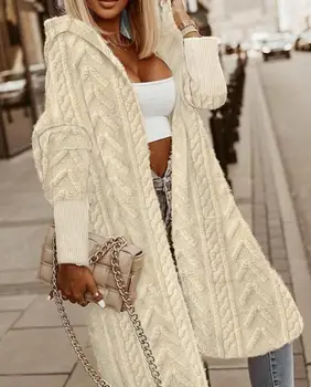 Naiste Kampsun, Sügis-Talv 2023 Vabaaja Pikad Varrukad Fuzzy Tekstuuriga Kapuutsiga Õngejada Mantel Mood Põhitõed Jope Femme Outwear