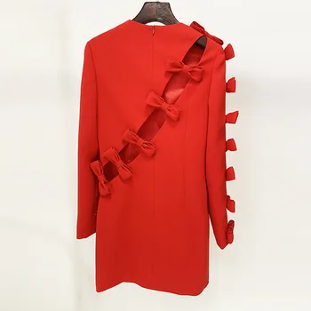 Naiste Sexy Õõnes Vibu Punane Must Mini Pingul Kleit Brändi Disaini Pikad Varrukad Elegantne 2024 Sügisel Uus Enveing Peorõivad