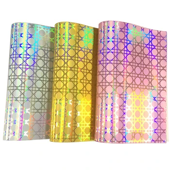 Octagon Muster Metallik Reljeef Holograafiline Peegel Laser Mõju PU Faux Nahast Riie Leht Kott/Käekott/Riided 46*135CM