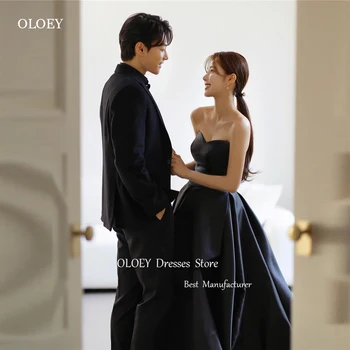 OLOEY Lihtne Joon, Must Satiin Õhtul Dressses Korea Pulmad Photoshoot Kullake Korsett Tagasi Ametliku Isiku Korral Kleit