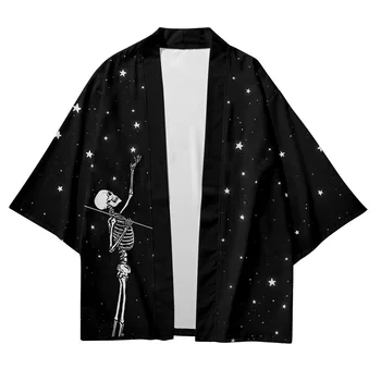Pluss Suurus XXS-6XL Must Skelett Lahti Jaapani Streetwear Kampsun, Naised, Mehed Harajuku Haori Kimono Cosplay Top Yukata Riided