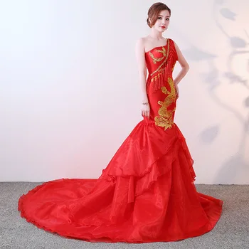 Punane Pool Cheongsam Idamaade Naised, Maxi Kleit Mood 2019 Hiina Stiilis Elegantne Pikk Qipao Luksus Trailing Rüü Vestido S-XXL