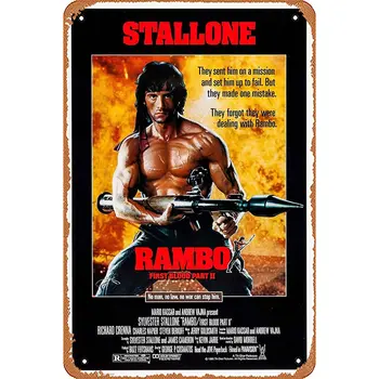Rambo First Blood Part II (1985) Naljakas Decor Metallist Tina Märk Naljakas Metallist Plakat Seina Art Decor Tähis Aed, Kodu Decor, Kauplus