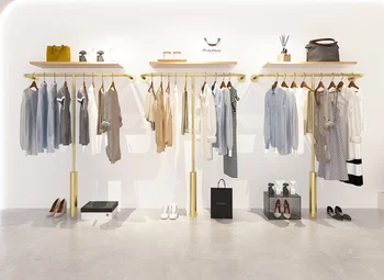 Riideid poest display rack Lihtne seina riidepuu Naiste riietus store Laste riiete pood, Kuld riided masti ekraan