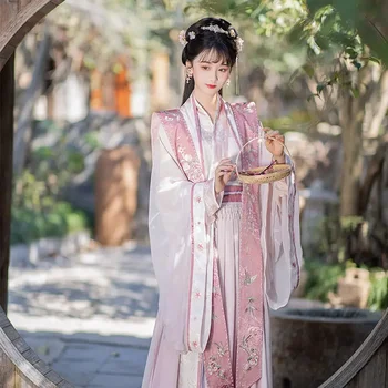 Roosa Peach Blossom Song Dynasty Plisseeritud Seelik Suur Varrukad Originaal Paranenud Hanfu Naine Suvi Hiina Pulm Kleit Komplekt