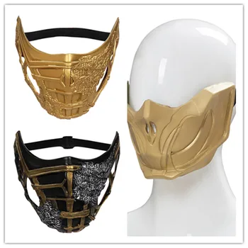 Surelik Cos Kombat 11 Cosplay Mask Skorpion Maskid Kuldne Lateks Kiiver Maskeraad Halloween Kostüüm Rekvisiidid