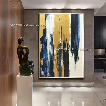 Suur seina abstraktse gold foil õlimaal vertikaalne käsitöö kunsti dekoratiivsed plakat elamiseks ruumi teenetemärgi kuldne maali