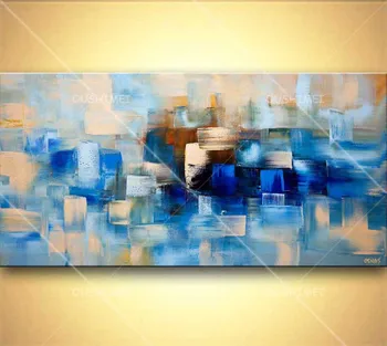 Suur Suurus Kaasaegne Abstraktse Ruutu Maastiku õlimaal Lõuendil Puhas Käsitsi maalitud Valge Sinine Värv Seina Maalimine Decor